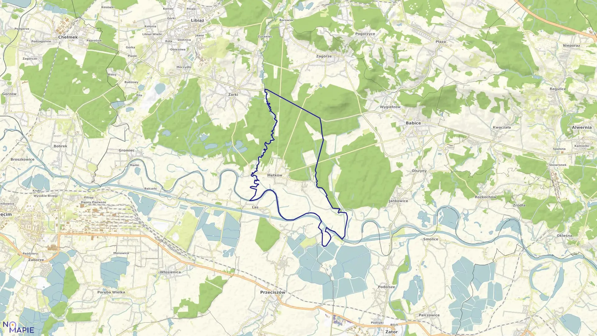 Mapa obrębu Mętków w gminie Babice