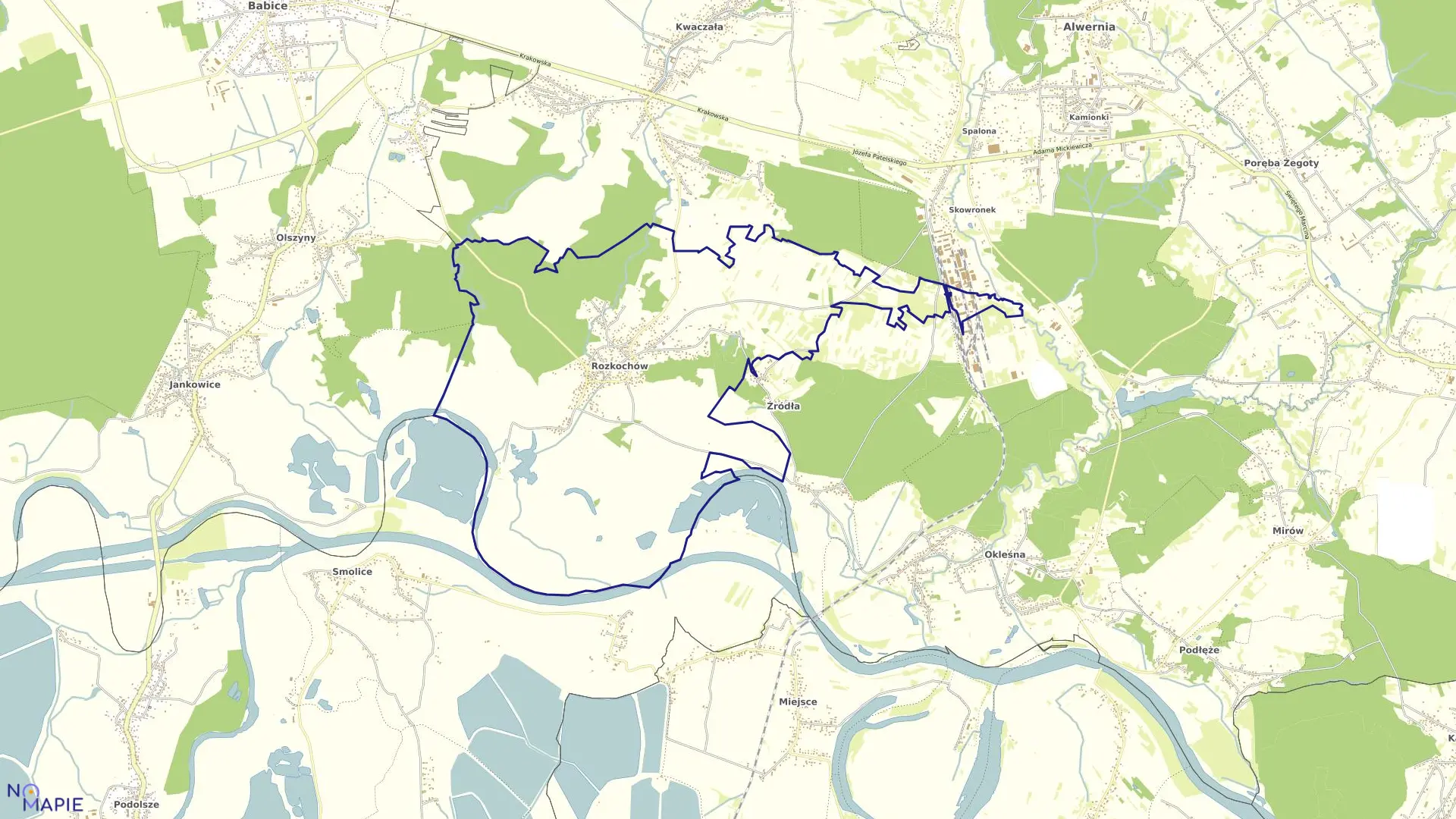 Mapa obrębu Rozkochów w gminie Babice