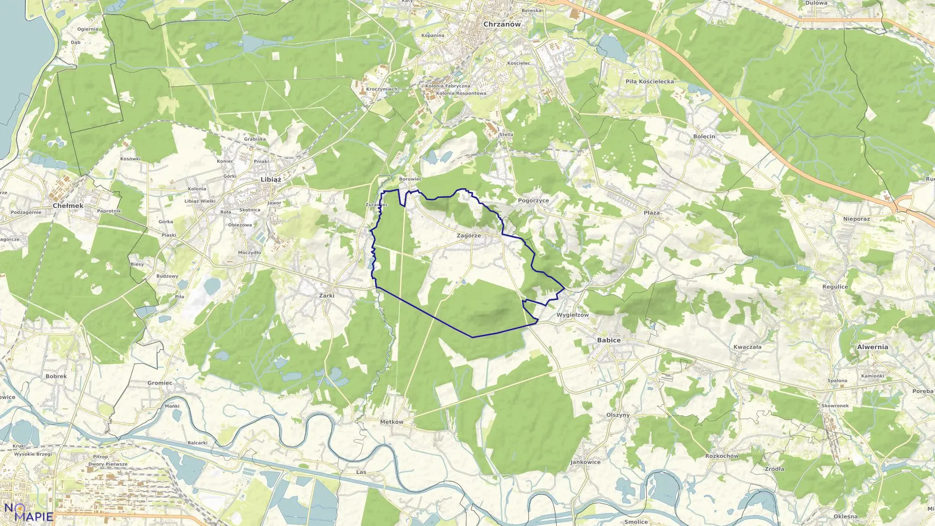 Mapa obrębu Zagórze w gminie Babice